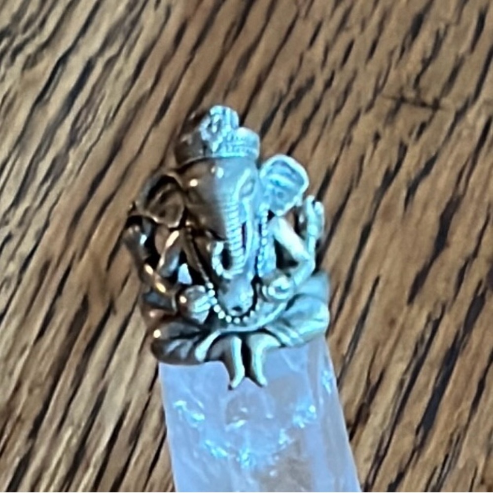 Hindu Lord Ganesh Amulet 925 Sterling Silver Ring 9 Biker Rocker Elephant India